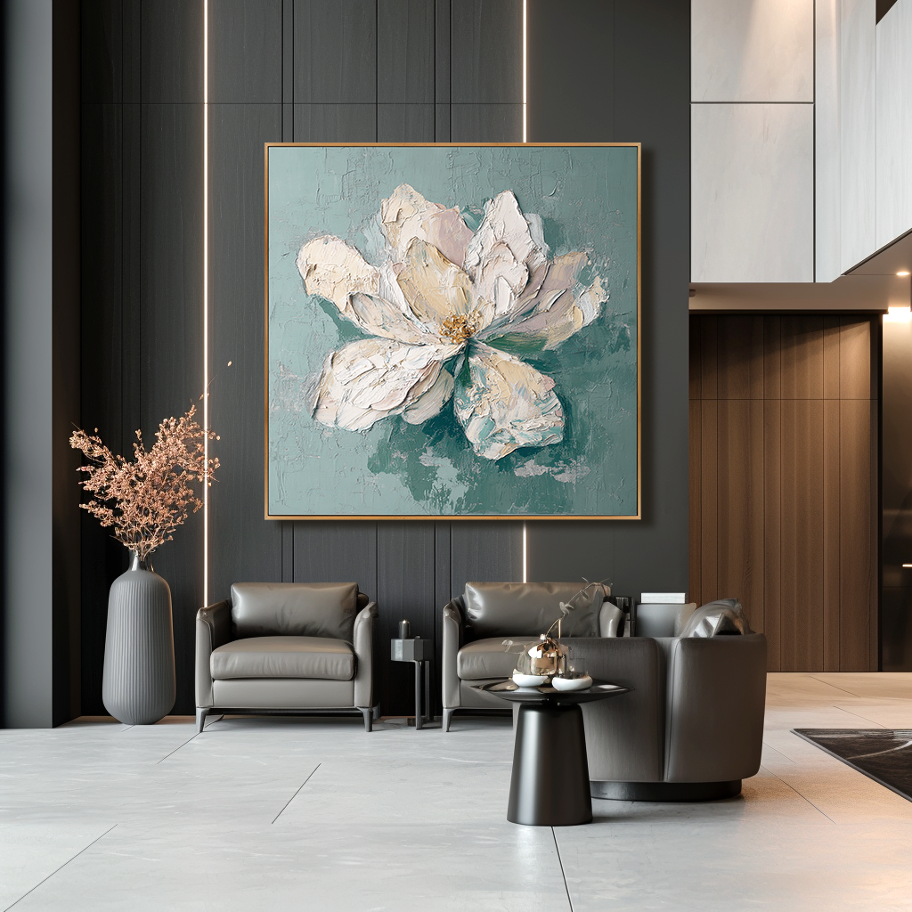 Silent Bloom – Hand-Painted Textured Floral Oil Painting#AB14191