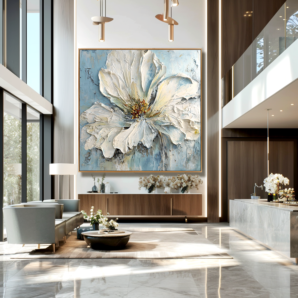 Stillness in Bloom – Hand-Painted Textured Floral Oil Painting#AB14192