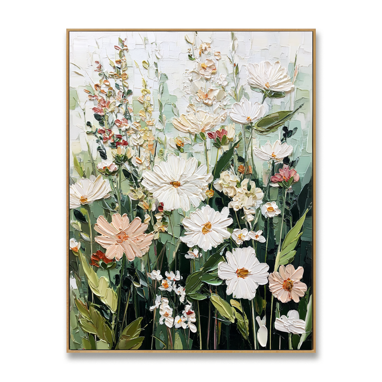 Wild Garden Stillness – Hand-Painted Textured Floral Oil Painting#AB14234