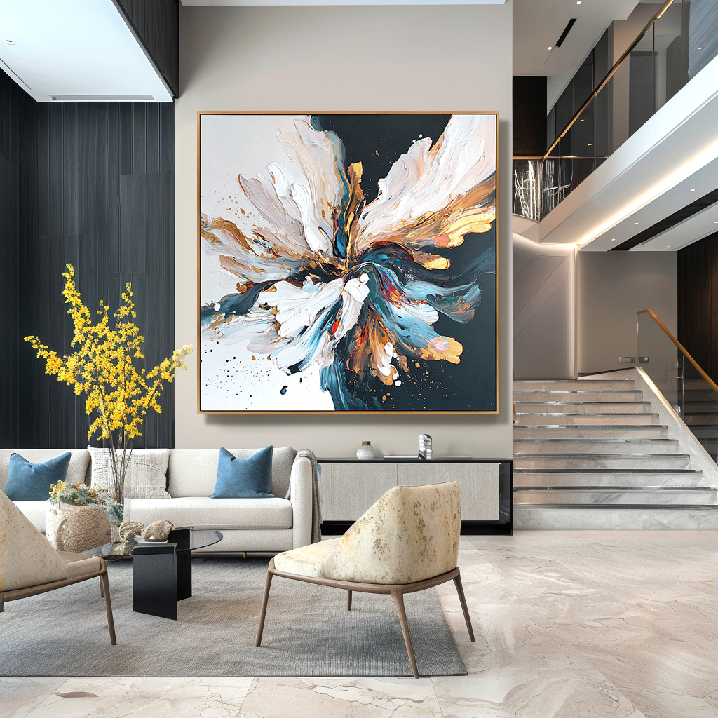 Unbound Blossom – Hand-Painted Textured Abstract Floral Oil Painting#AB14193