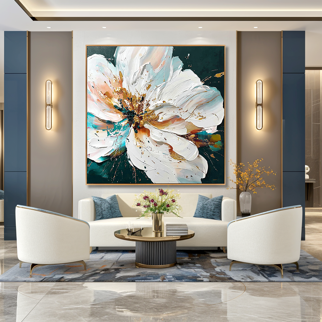 Radiant Silence – Hand-Painted Textured Abstract Floral Oil Painting#AB14194