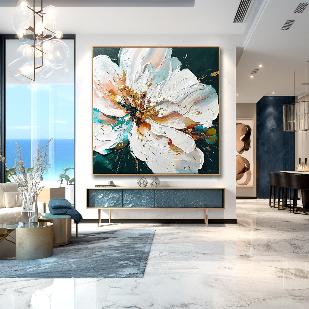 Radiant Silence – Hand-Painted Textured Abstract Floral Oil Painting#AB14194