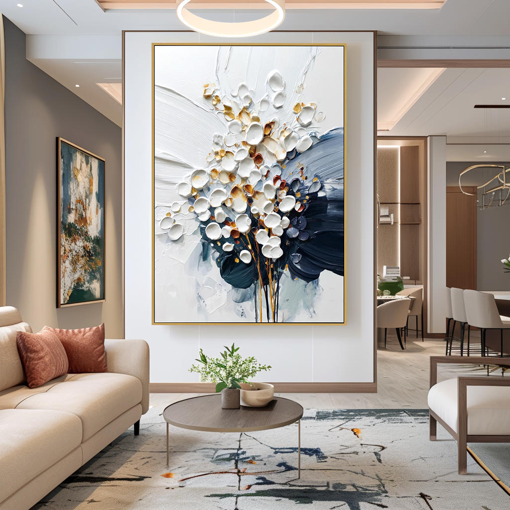 Silent Convergence – Hand-Painted Abstract Textured Floral Oil Painting#AB14236