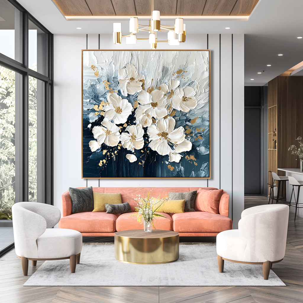 Gentle Radiance – Hand-Painted Textured Floral Oil Painting#AB14198