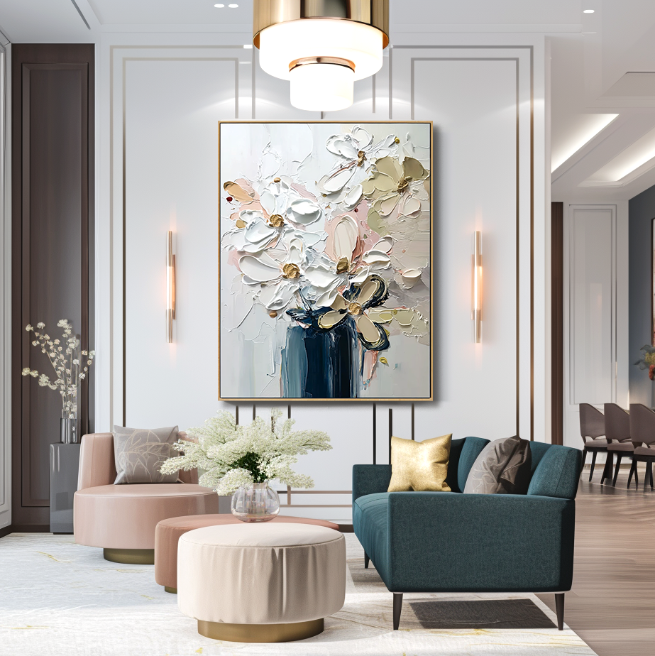 Quiet Blooming – Hand-Painted Abstract Textured Floral Oil Painting#AB14237