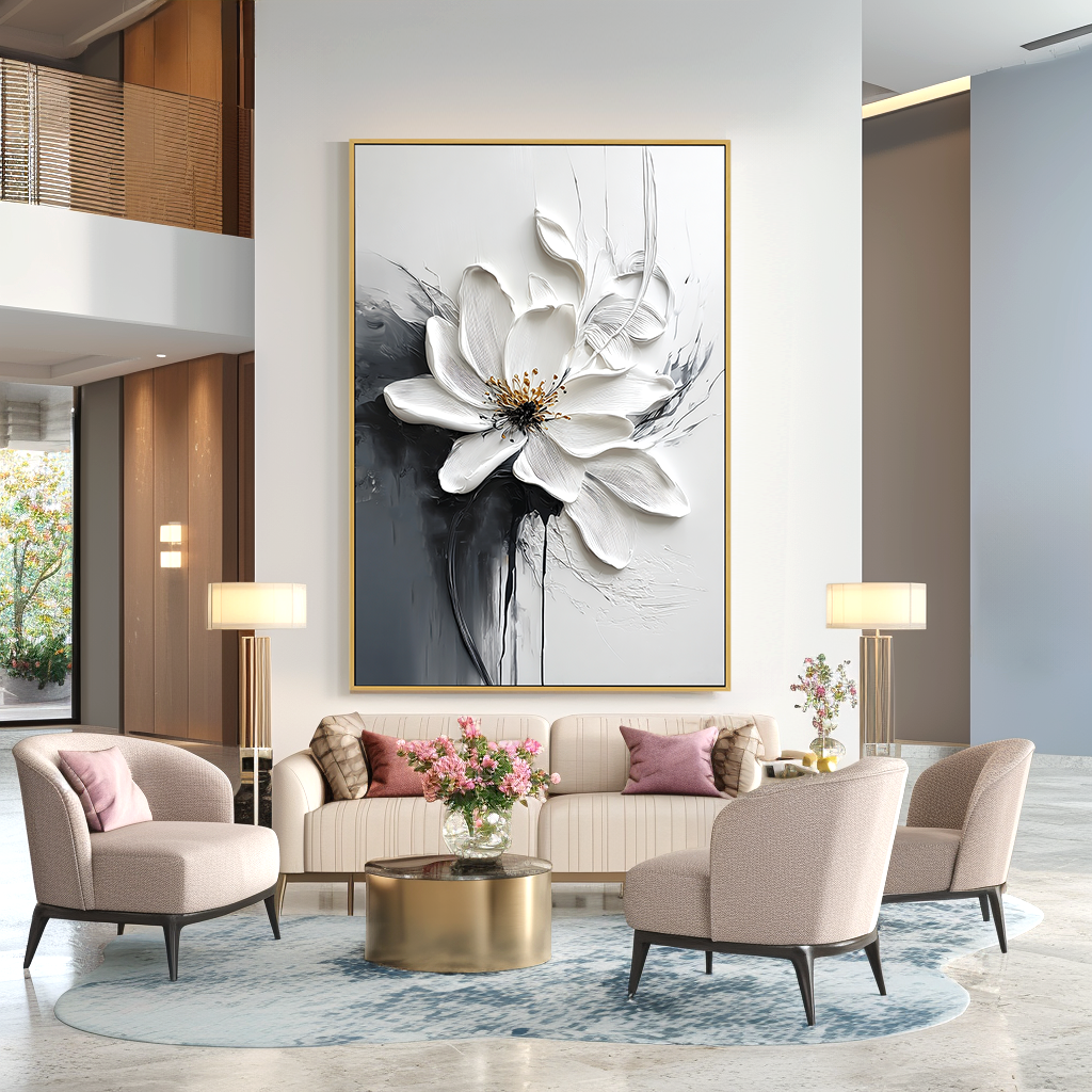 Stillness in Bloom – Hand-Painted Abstract Textured Floral Oil Painting#AB14238