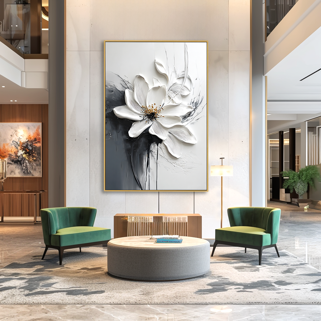 Stillness in Bloom – Hand-Painted Abstract Textured Floral Oil Painting#AB14238