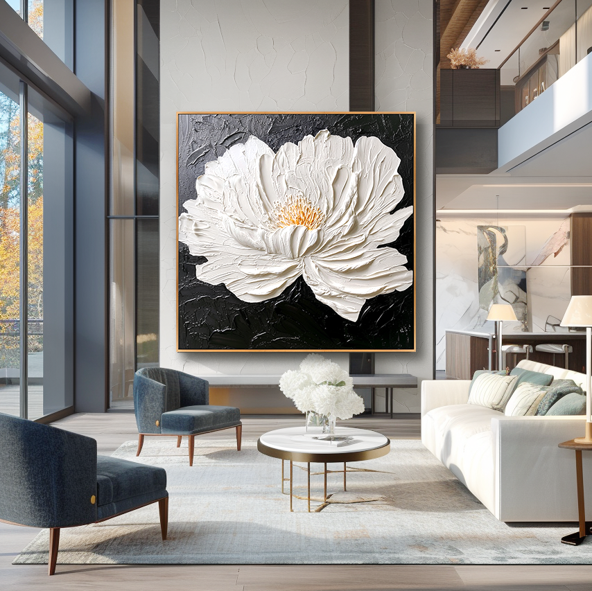 Pure Presence – Hand-Painted Textured Floral Oil Painting#AB14200