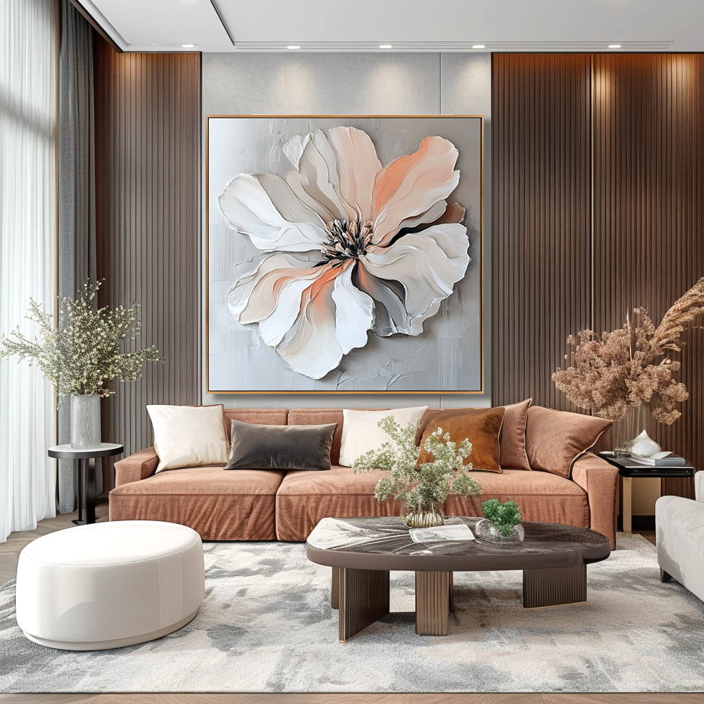 Soft Awakening – Hand-Painted Textured Floral Oil Painting#AB14201