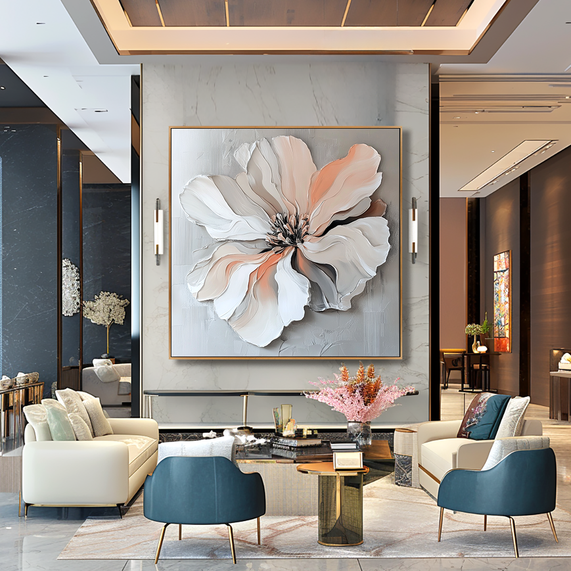 Soft Awakening – Hand-Painted Textured Floral Oil Painting#AB14201
