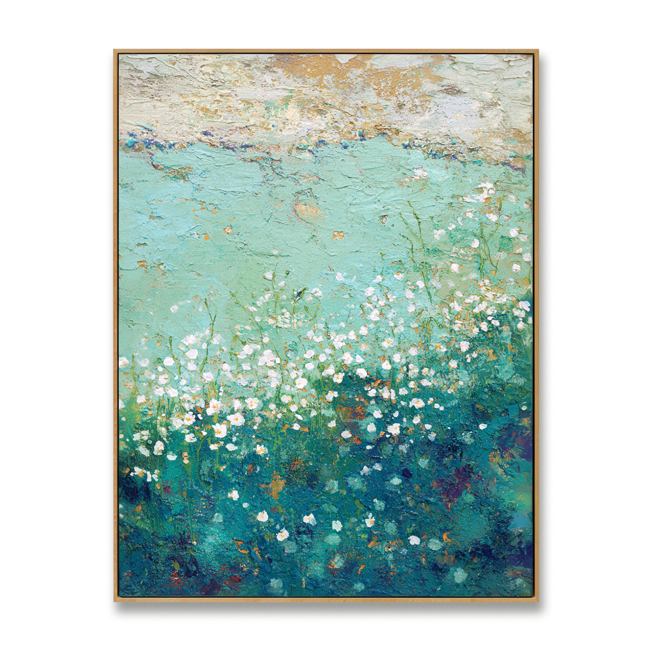Quiet Meadow – Hand-Painted Abstract Textured Floral Landscape Oil Painting#AB14243