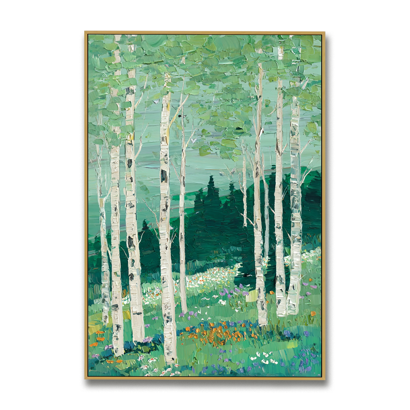 Still Grove – Hand-Painted Abstract Textured Forest Landscape Oil Painting#AB14244