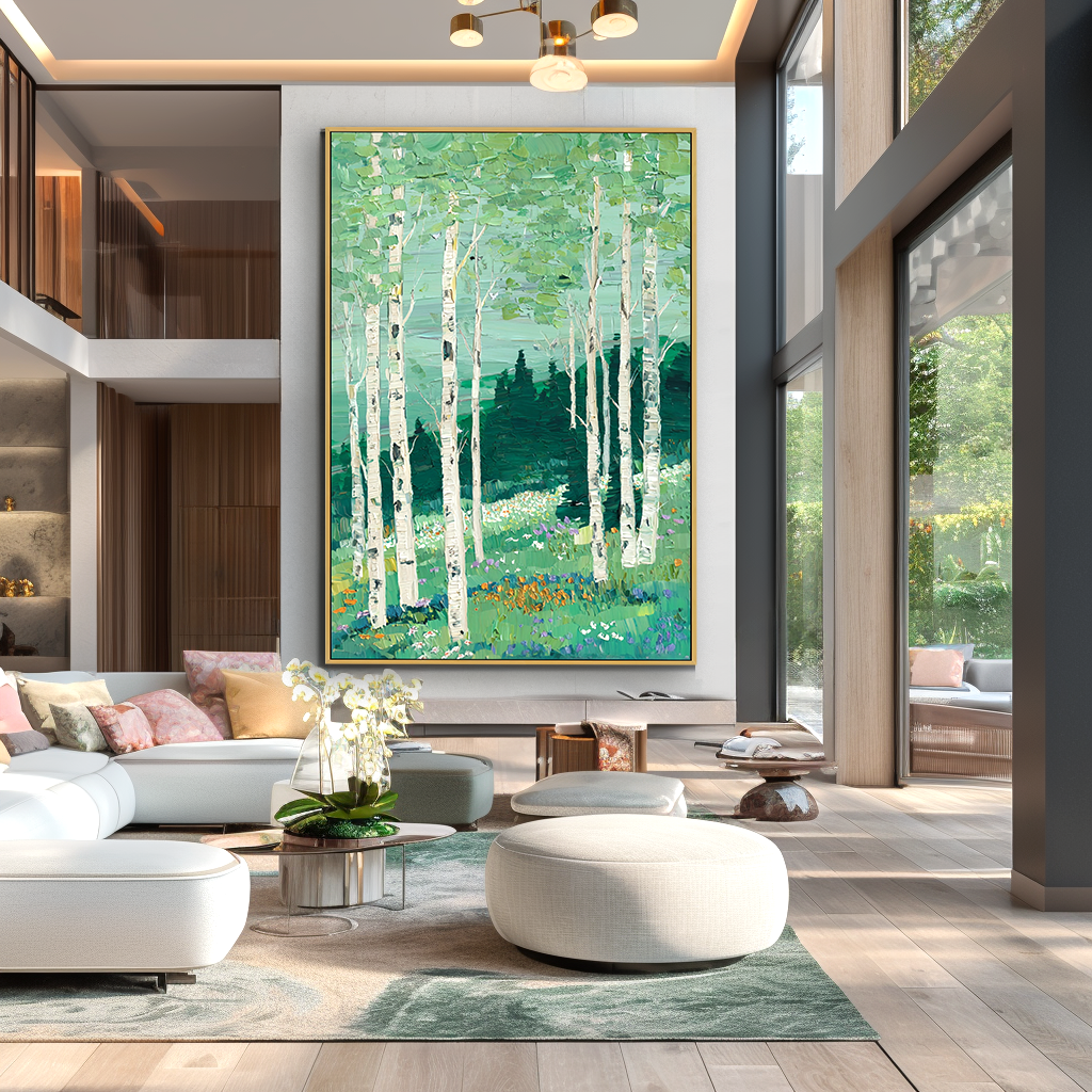 Still Grove – Hand-Painted Abstract Textured Forest Landscape Oil Painting#AB14244