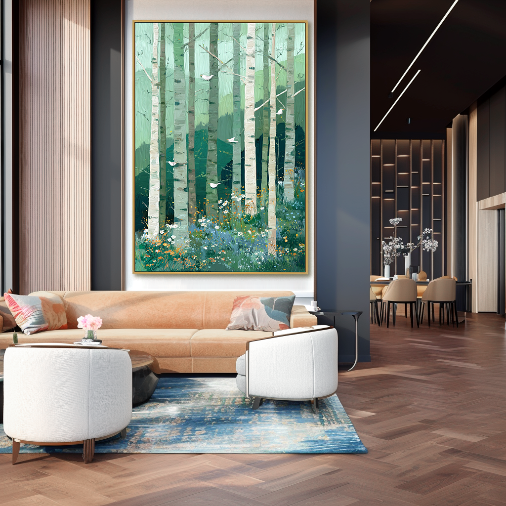 Quiet Canopy – Hand-Painted Abstract Textured Forest Oil Painting#AB14245