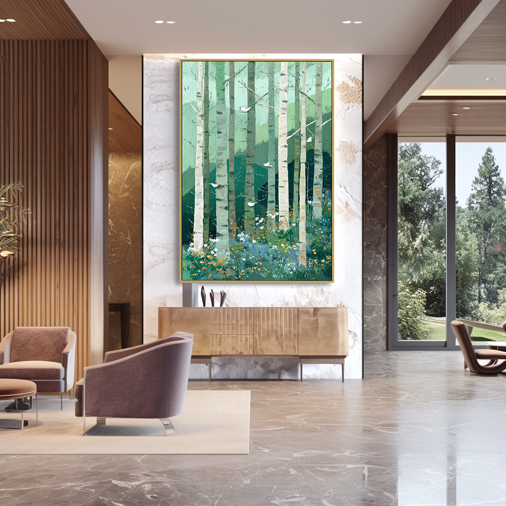 Quiet Canopy – Hand-Painted Abstract Textured Forest Oil Painting#AB14245