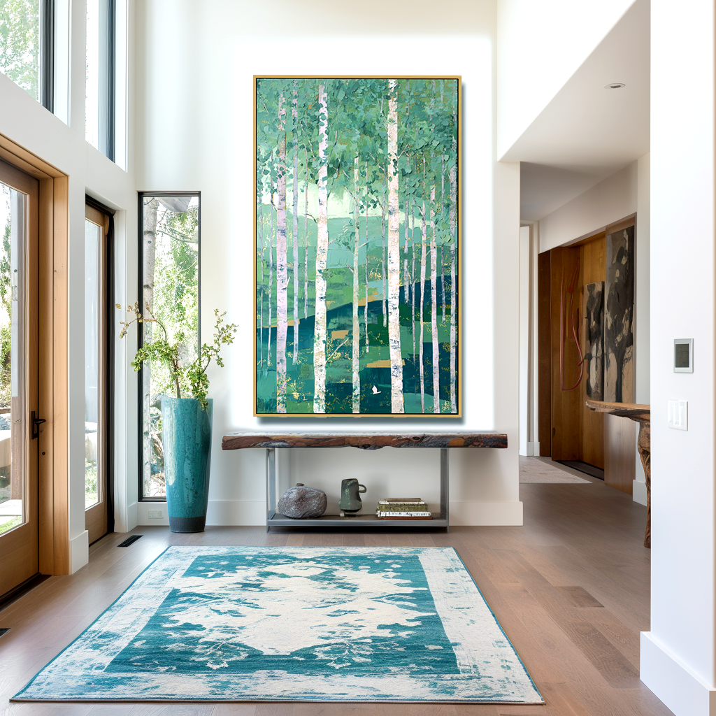 Vertical Silence – Hand-Painted Abstract Textured Forest Oil Painting#AB14246