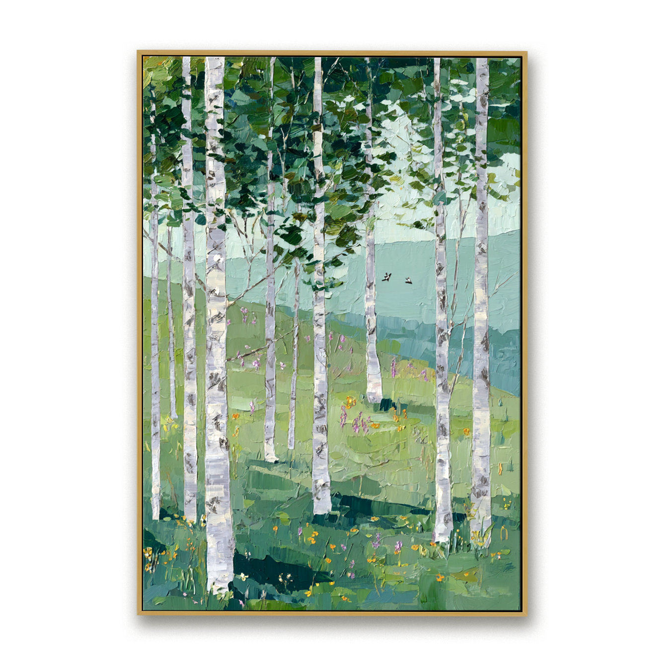 Quiet Hillside – Hand-Painted Abstract Birch Forest Oil Painting#AB14247