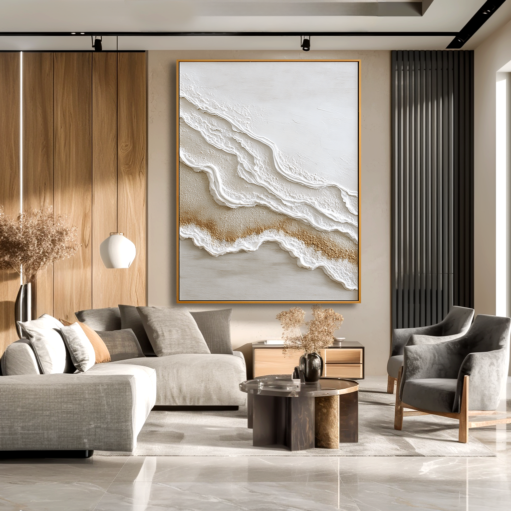 Tidal Silence Textured Abstract Canvas Wall Art#AB14253