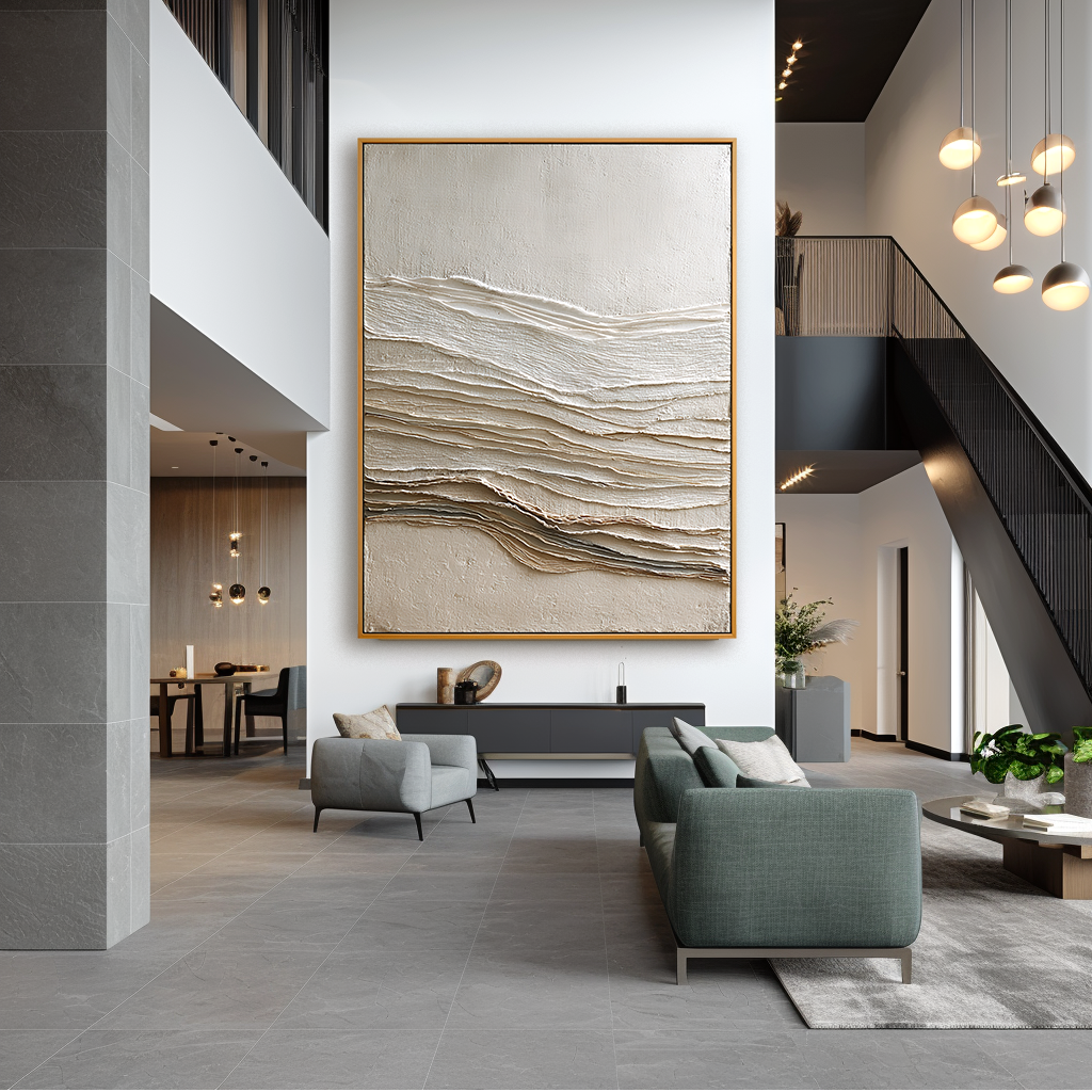 Soft Horizon Textured Abstract Canvas Wall Art#AB14255