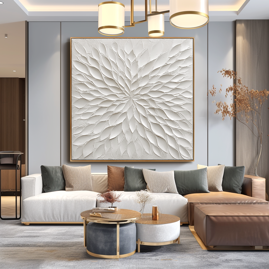 Radiant Stillness – Hand-Painted White Textured Abstract Wall Art#AB14173