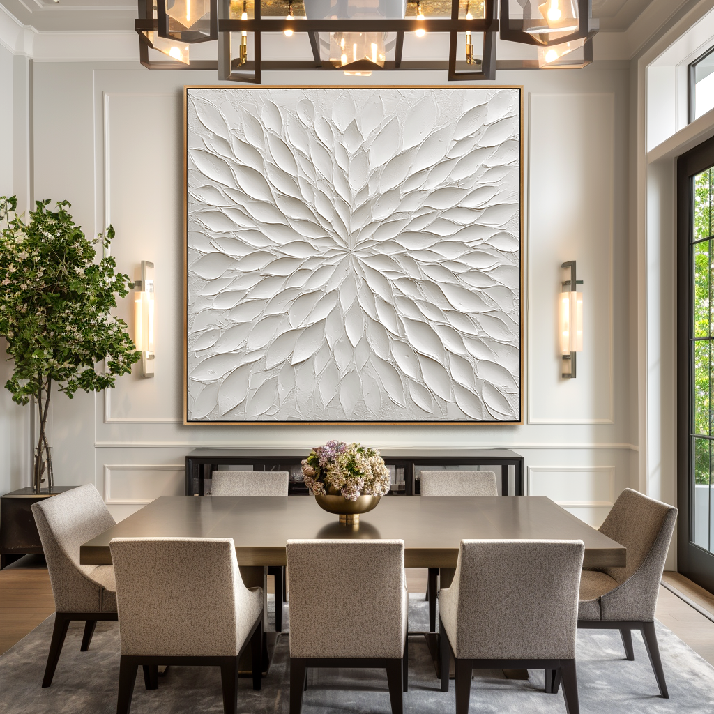 Radiant Stillness – Hand-Painted White Textured Abstract Wall Art#AB14173