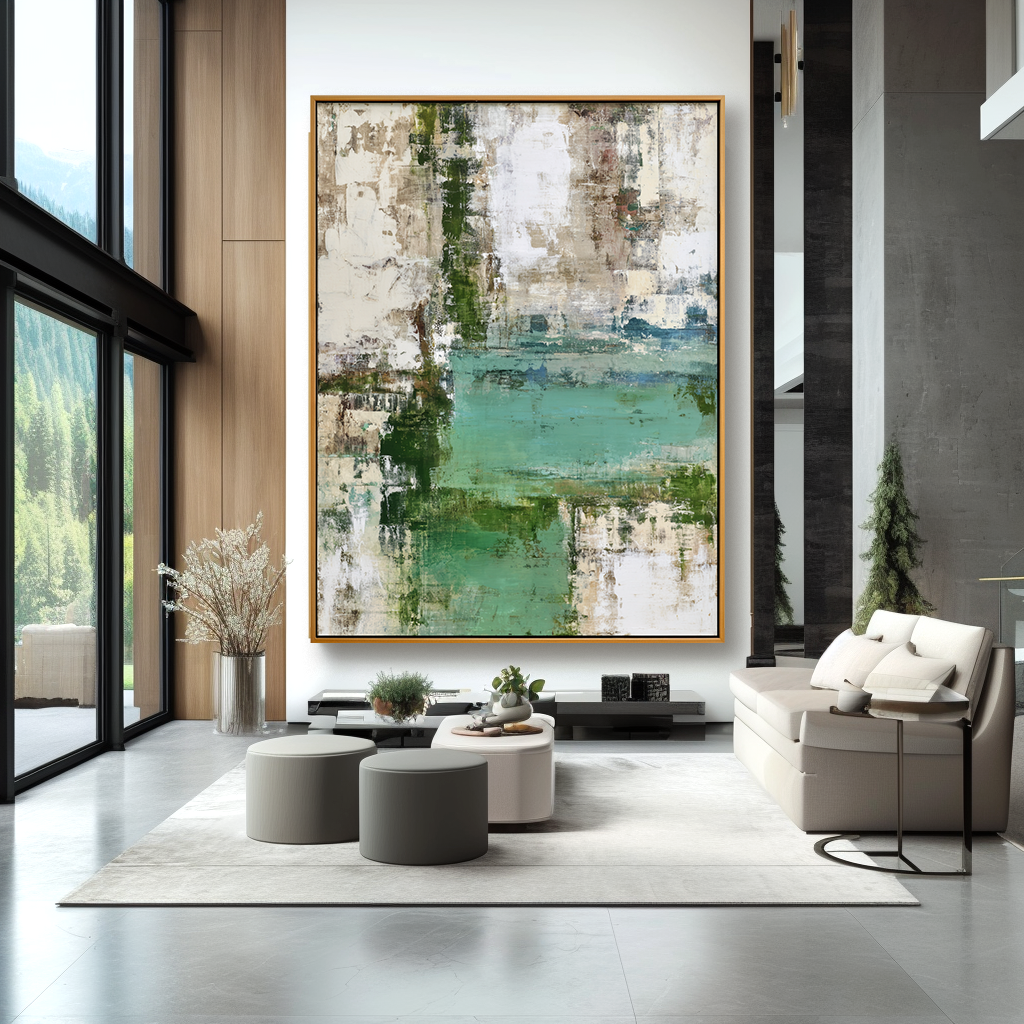 Verdant Echo Textured Abstract Canvas Wall Art#AB14256