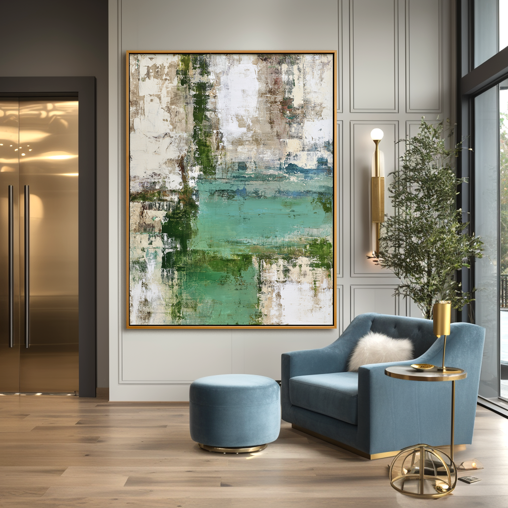 Verdant Echo Textured Abstract Canvas Wall Art#AB14256