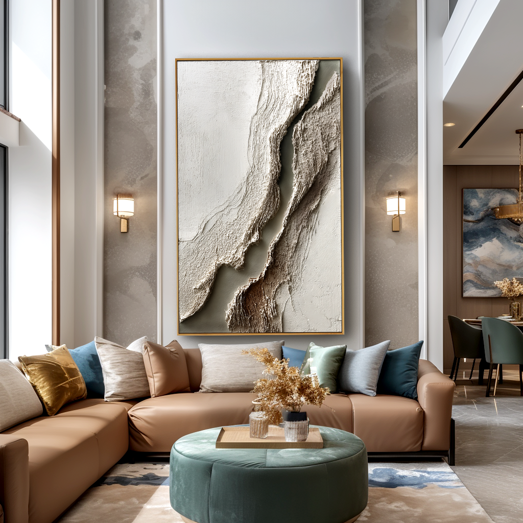 Eroded Line Textured Abstract Canvas Wall Art#AB14259