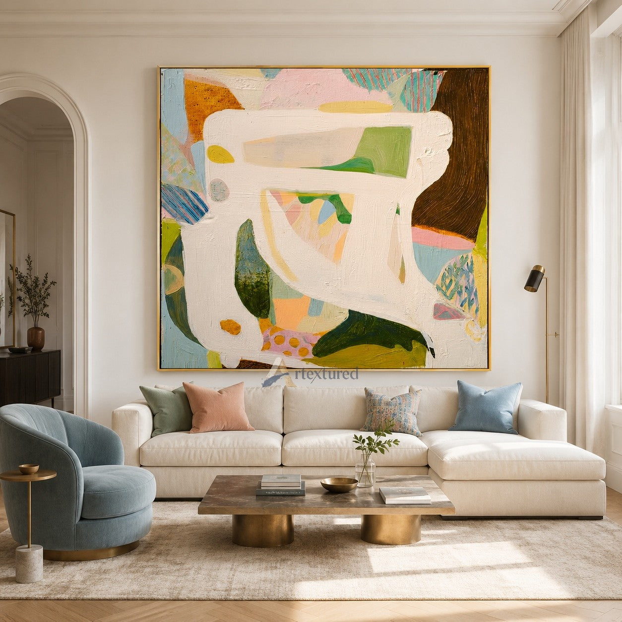 Colorful Abstract Wall Art with Soft Pastel Shapes#CI260434