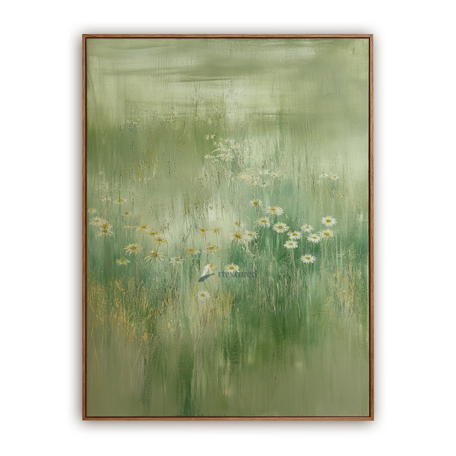 Soft Green Meadow Wall Art with Wildflowers#CI260436