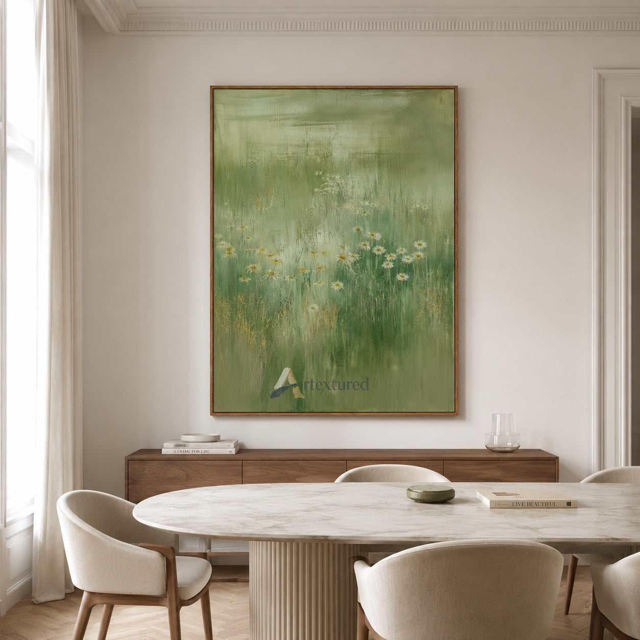 Soft Green Meadow Wall Art with Wildflowers#CI260436