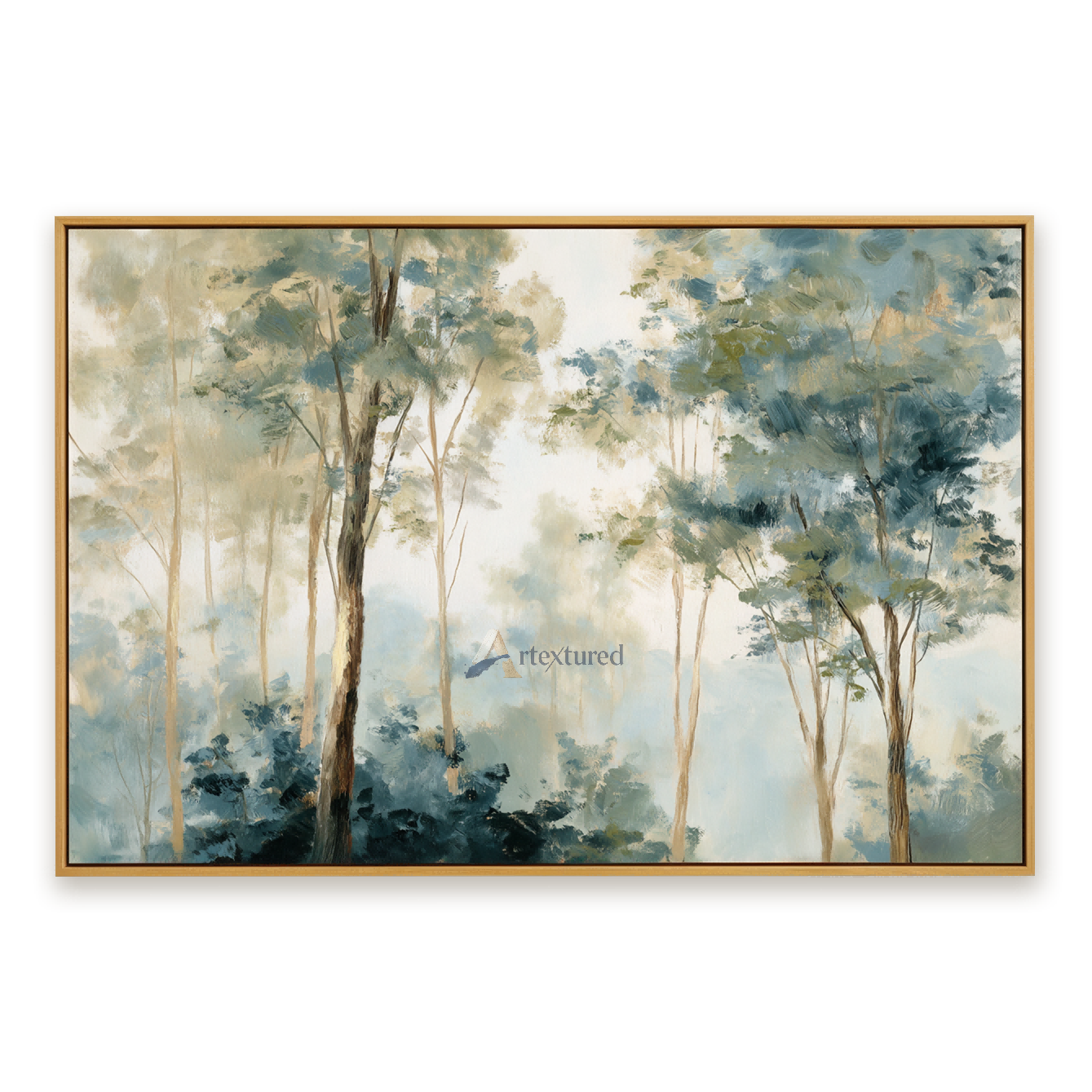 Misty Forest Wall Art with Soft Blue Green Trees#CI260437