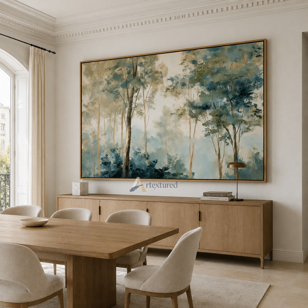 Misty Forest Wall Art with Soft Blue Green Trees#CI260437