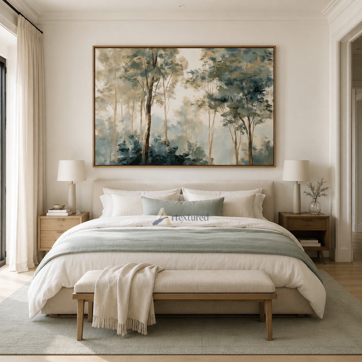 Misty Forest Wall Art with Soft Blue Green Trees#CI260437