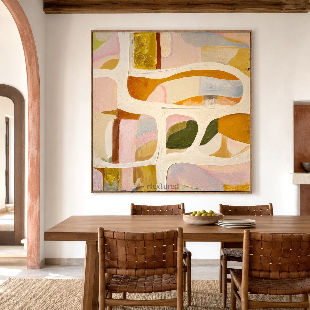 Warm Pastel Abstract Wall Art with Organic Lines#CI260438