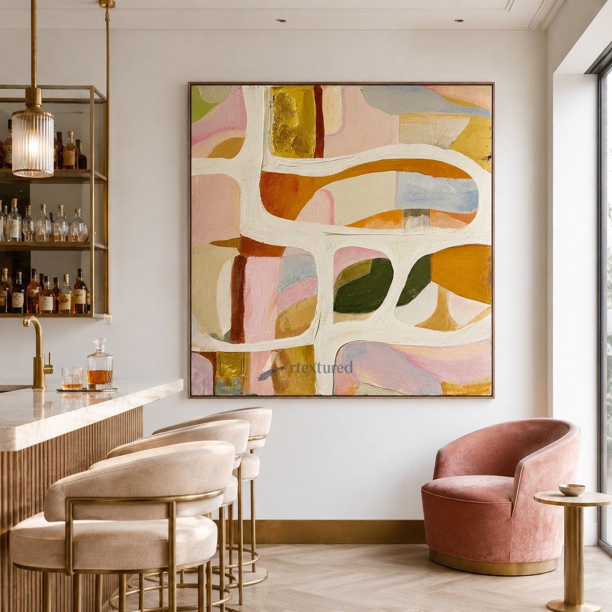 Warm Pastel Abstract Wall Art with Organic Lines#CI260438