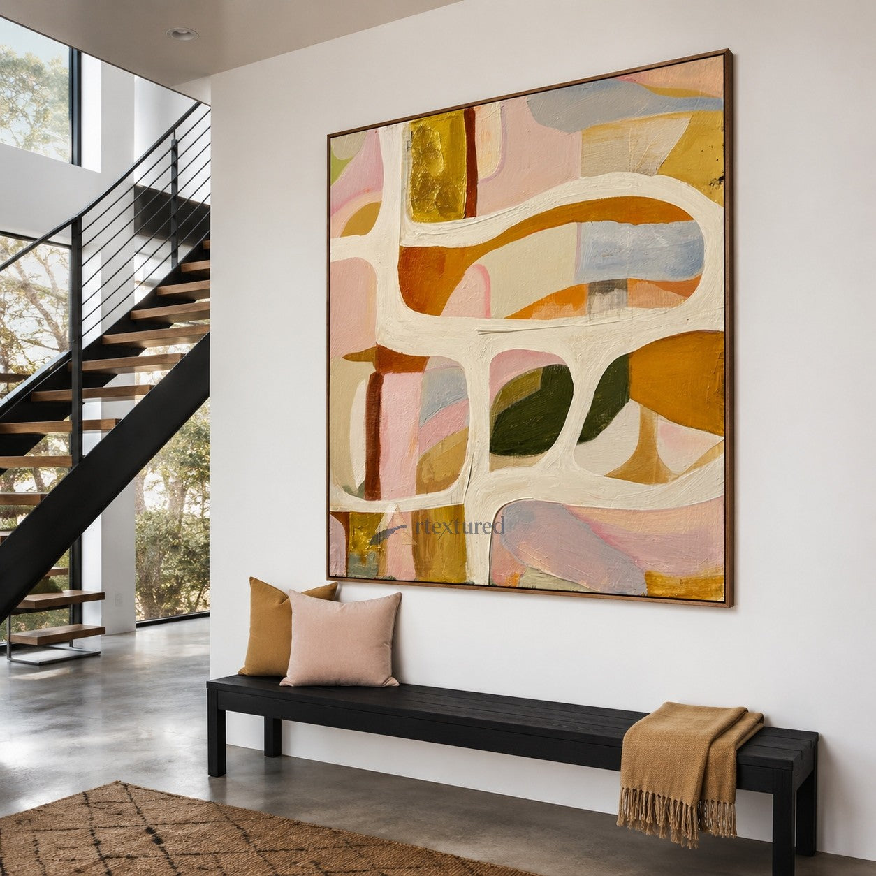 Warm Pastel Abstract Wall Art with Organic Lines#CI260438