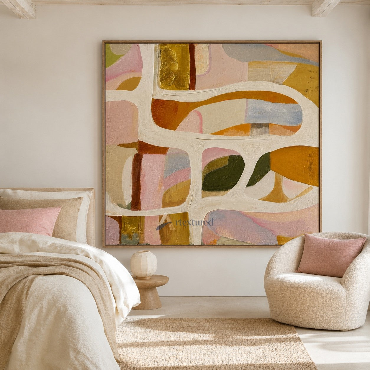 Warm Pastel Abstract Wall Art with Organic Lines#CI260438