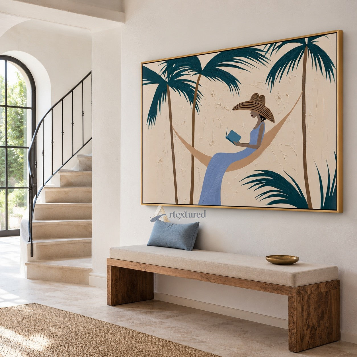 Tropical Reading Wall Art with Palm Trees#CI260440