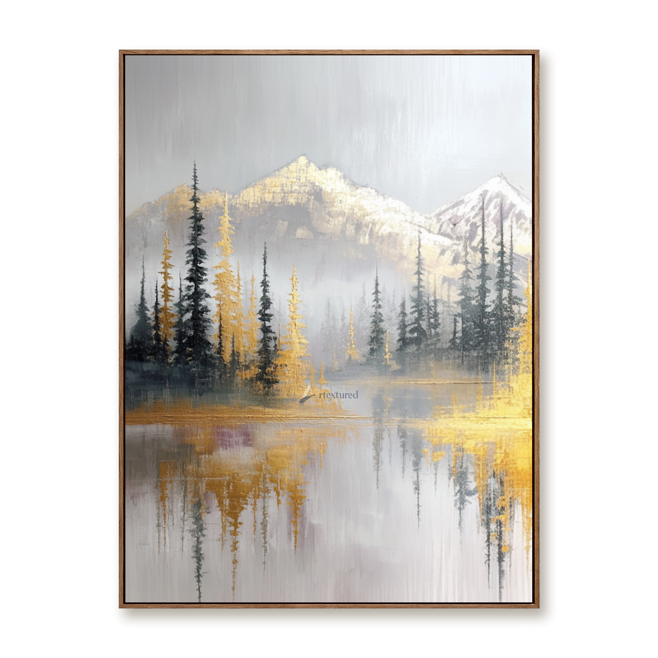 Golden Mountain Lake Wall Art with Forest View#CI260442