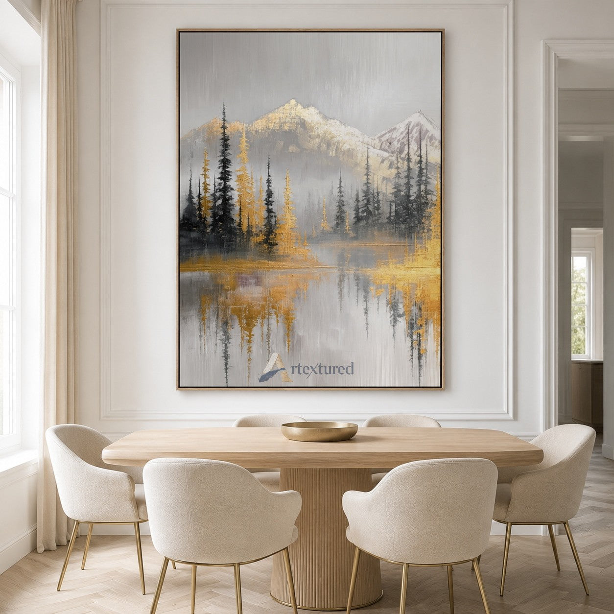 Golden Mountain Lake Wall Art with Forest View#CI260442