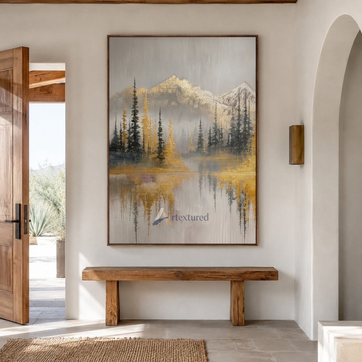 Golden Mountain Lake Wall Art with Forest View#CI260442
