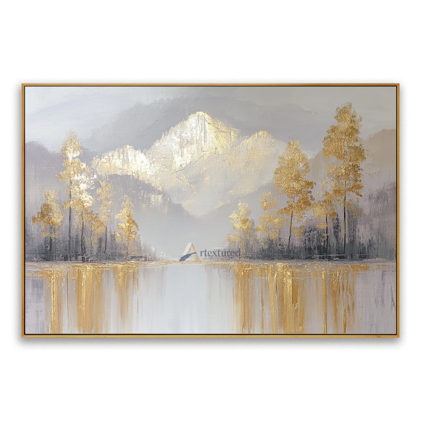 Golden Mountain Landscape Wall Art with Lake View#CI260445