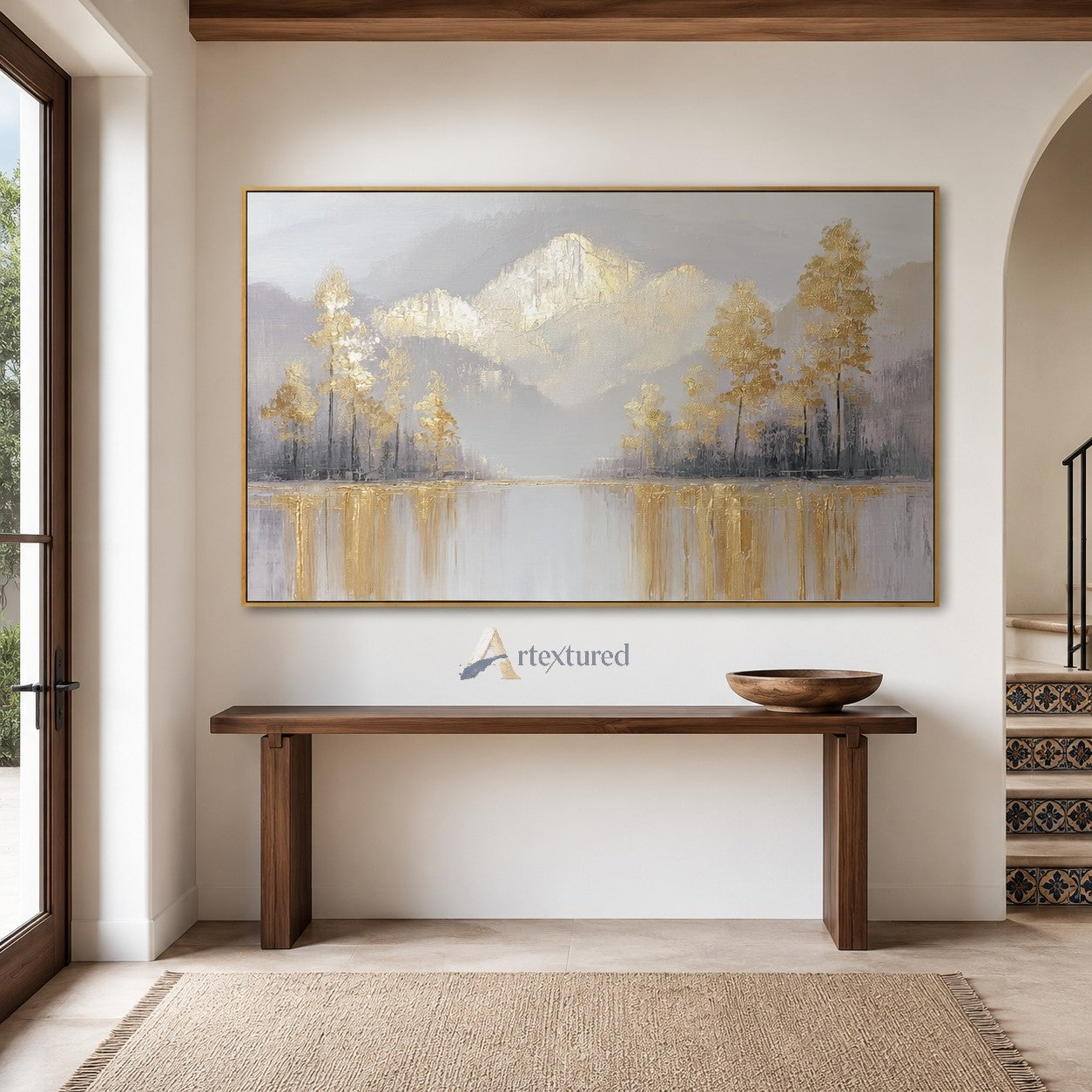 Golden Mountain Landscape Wall Art with Lake View#CI260445