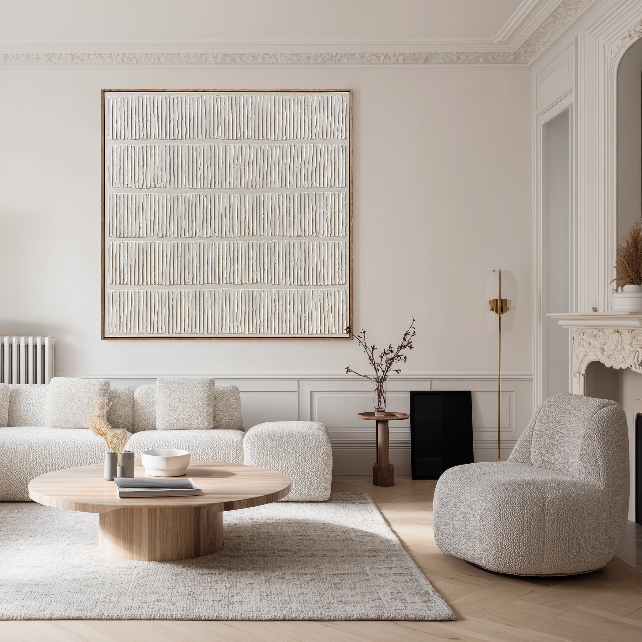 Quiet Lines – White Textured Minimalist Painting#CI260473