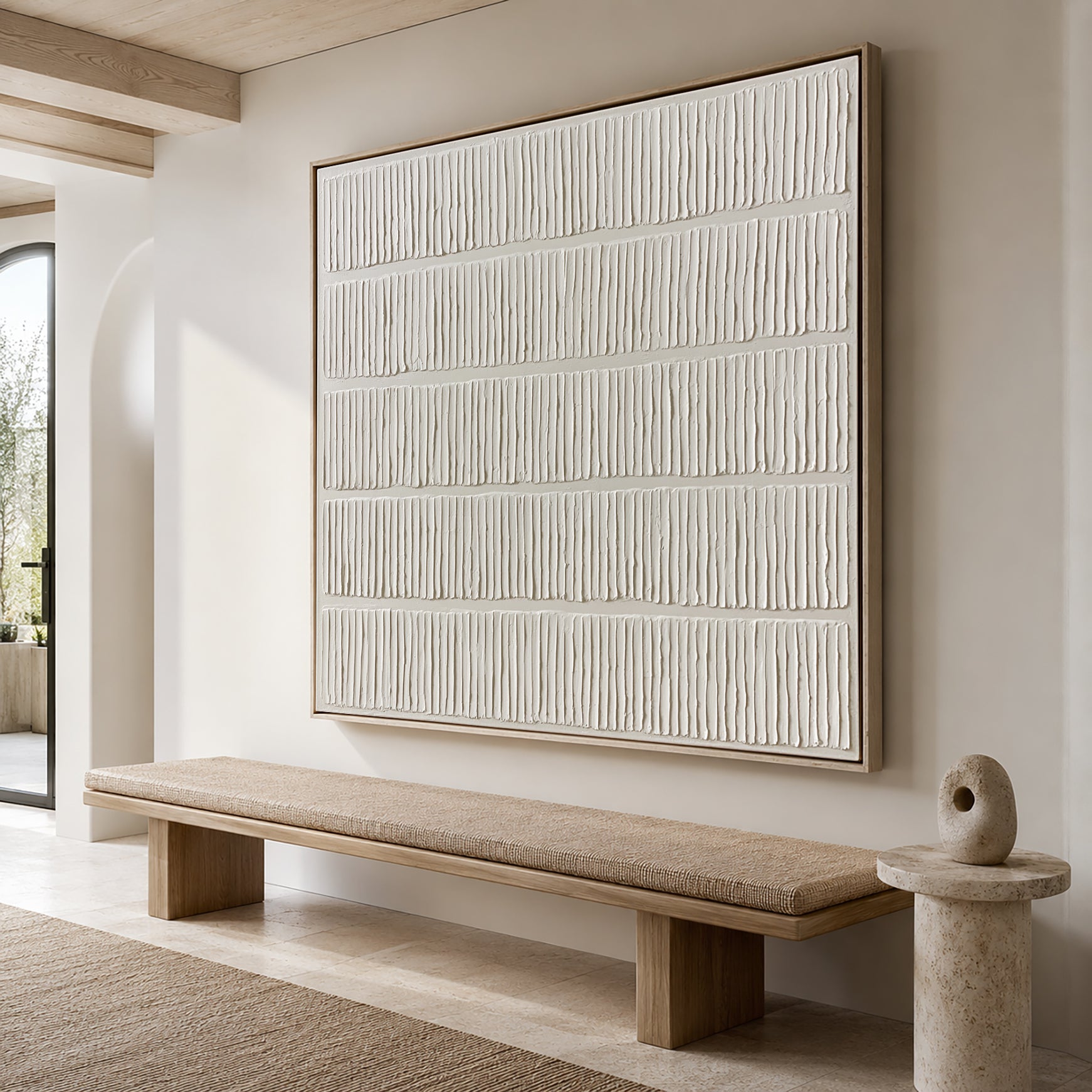 Quiet Lines – White Textured Minimalist Painting#CI260473