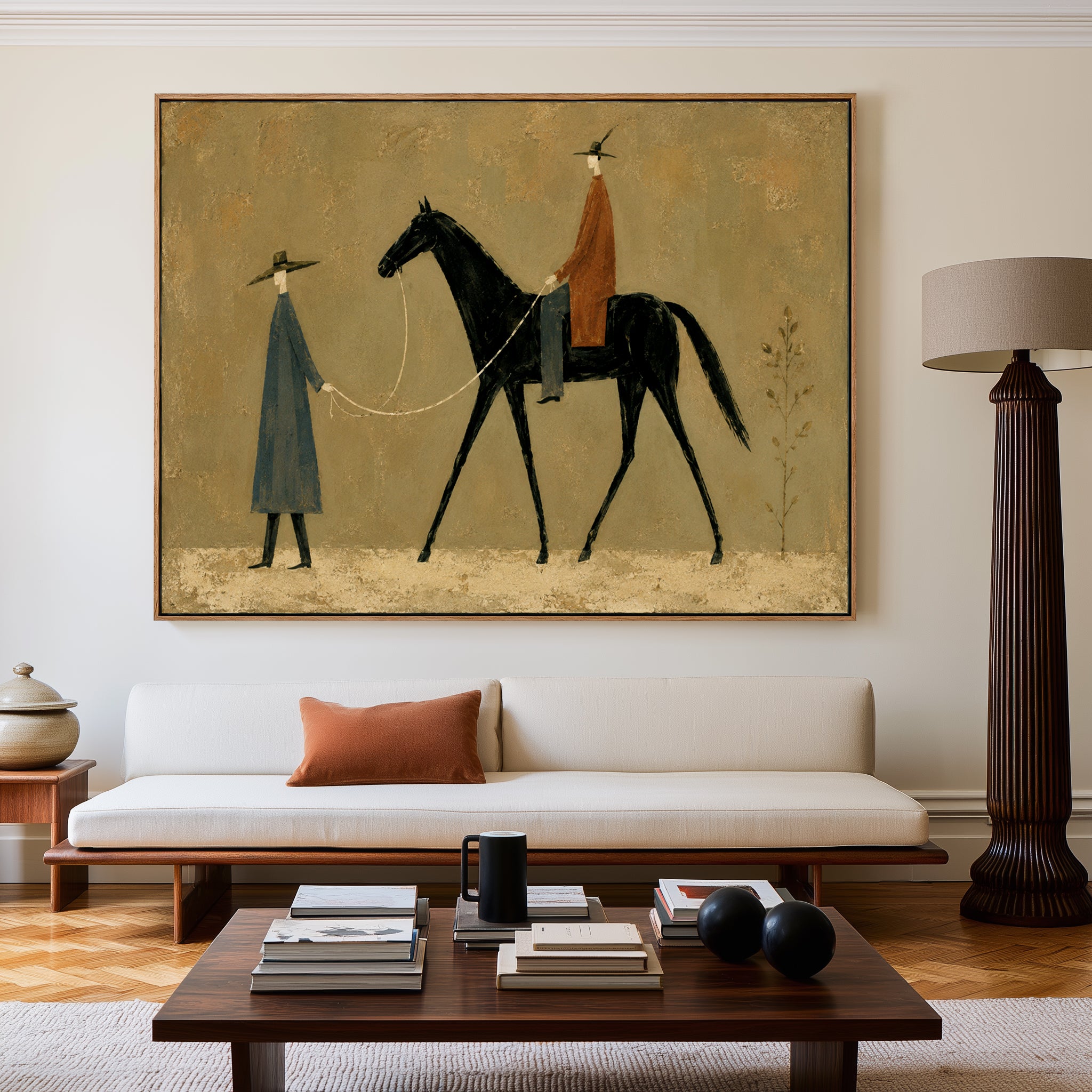 The Way Forward – Vintage Black Horse Western Painting#CI260476