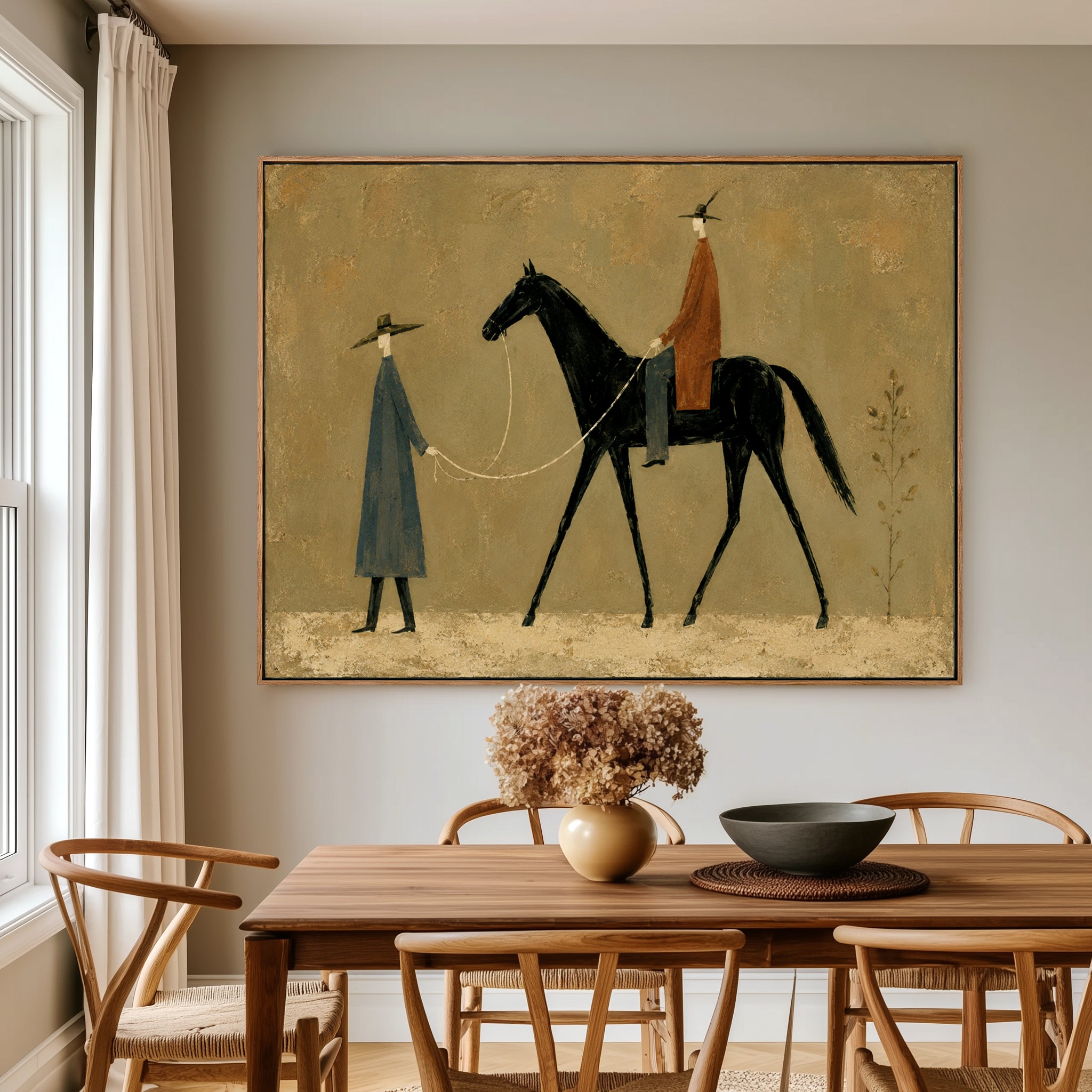 The Way Forward – Vintage Black Horse Western Painting#CI260476