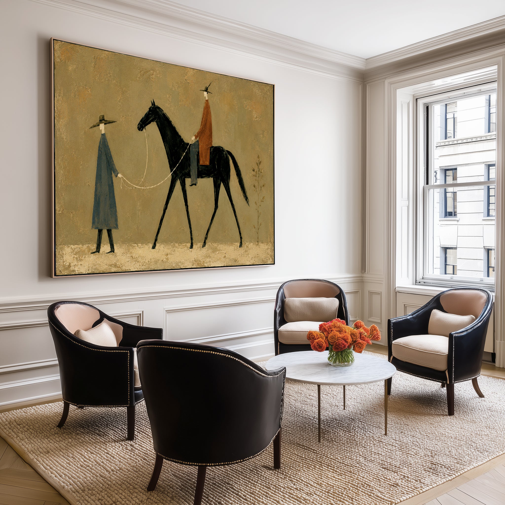 The Way Forward – Vintage Black Horse Western Painting#CI260476