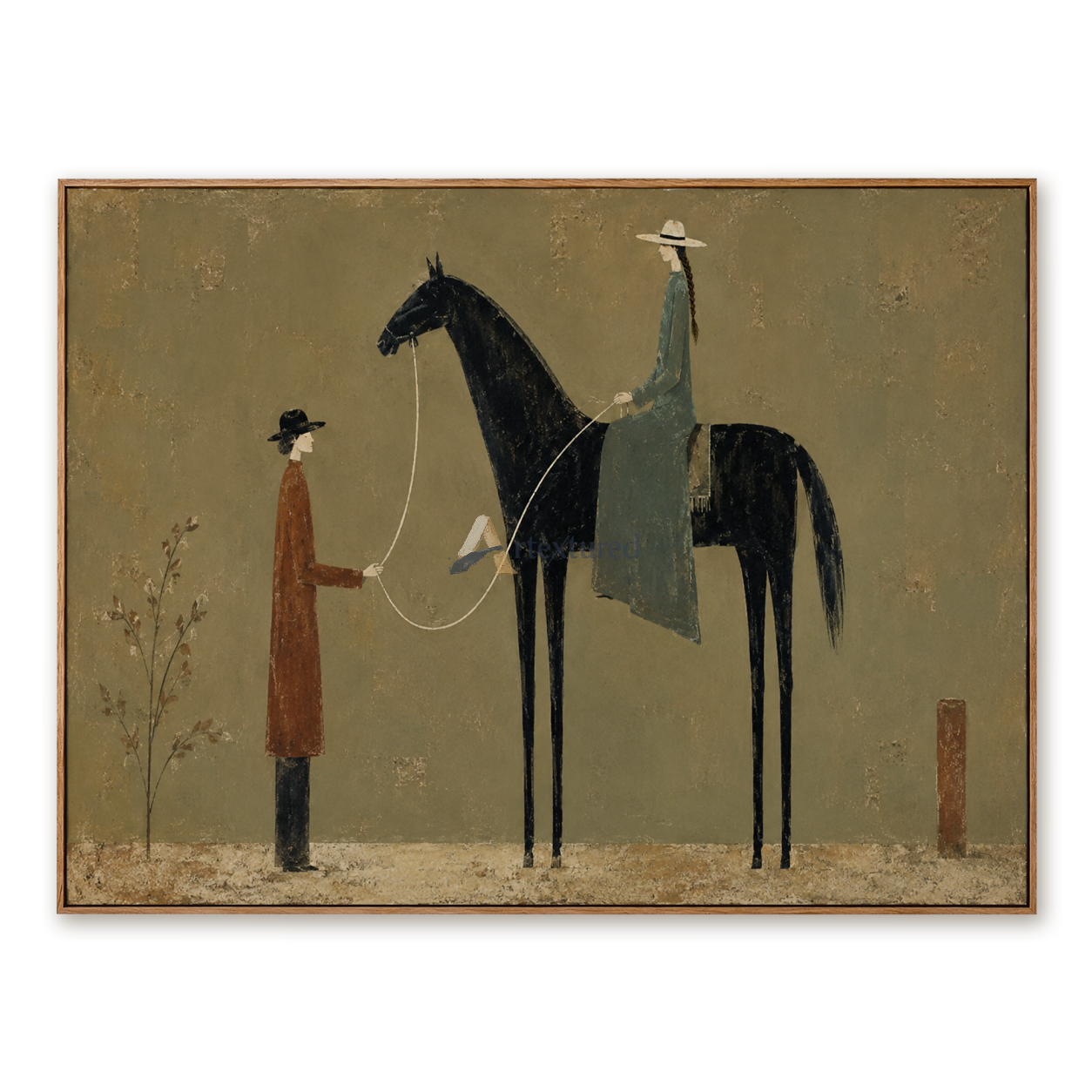 Between the Reins – Vintage Black Horse Equestrian Painting#CI260486